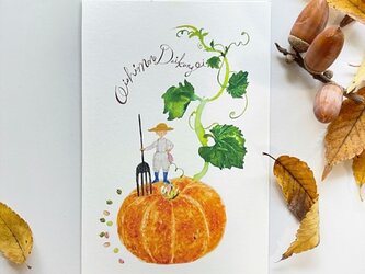 オレンジ色かぼちゃのメッセージカードの画像