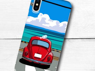 湘南イラスト・スマホケース（HC型）iPhone&Android対応　鎌倉高校前踏切とワーゲン・ビートルのイラストの画像