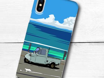 湘南イラスト・スマホケース（HC型）iPhone&Android対応　湘南の海岸線を走るミゼットのイラストの画像