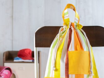 ビタミンカラー☆ボーダー柄の着替え袋(体操着袋)：オレンジの画像