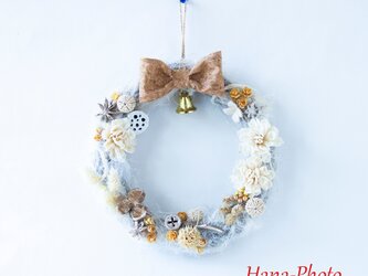 <SALE> 白とベージュとシャンパンゴールドのホワイトクリスマス・リース   リース台：20㎝　(416）の画像