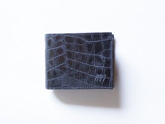 立体感のあるワニ革模様 ネイビー ハーフウォレット クロコエンボスレザー 二つ折り財布【送料無料】aw-14ecの画像