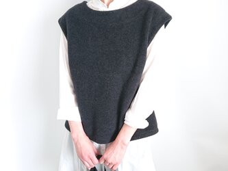 再販！ コットンのメルトン、のベスト。前後２way 丸衿Ｖ衿、両面起毛 mix deep grayの画像