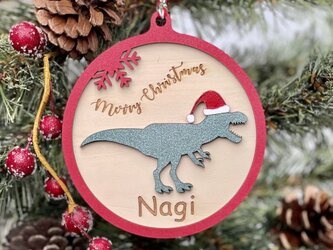 〈名入れ〉ティラノサウルスのクリスマスオーナメント　置台つきの画像