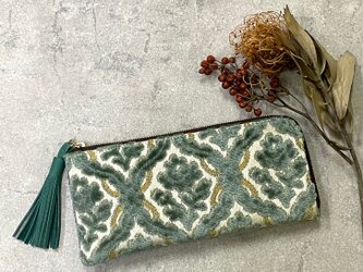 アラベスク柄ファブリック　L字型長財布　グリーンの画像