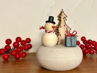 《new》木製☆雪だるまの贈り物　クリスマス飾り オブジェの画像