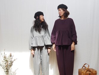 Cotton wool houndstooth gather blouseuse(long sleeve)の画像