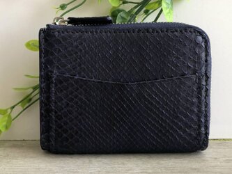 【天然】パイソン（ヘビ革）本物保証 折り畳み 限定1 蛇柄 濃紺 定価27800円の画像