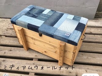 hotaru　椅子　ベンチ　BOX　デニムパッチワーク　リメイク　カリフォルニア　サーフ系　天然木　オーダー可の画像