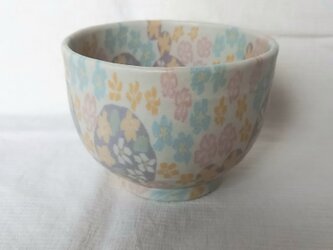 水玉花文　紫　マット釉薬　茶碗　小の画像