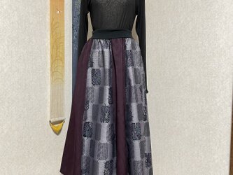 着物から作った８枚接ぎリブフレアースカート　秋口の画像