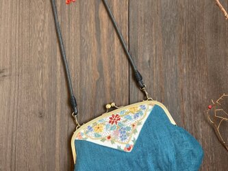 クロスバッグ | 相良刺繍 （ブルー / 古布×リネン）の画像