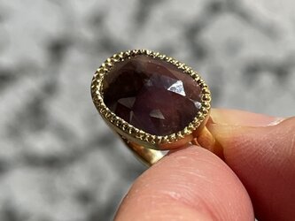 ダークパープル　サファイア　オーバル　チェックカット　シルバーSV925リングの画像
