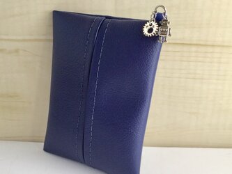 ポケットティッシュケース　フェイクレザー　合成皮革　ティッシュカバー   濃い青紫色　一点物の画像