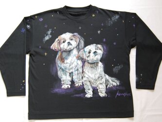 「うちの大事なわんちゃんたち」ペット　似顔絵 猫 Tシャツ　お好きなポーズ・写真で♪　リアル描写　綿　名入れ　プレゼントの画像