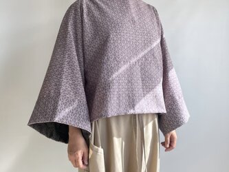 送料無料【1点もの】丁字の2wayボレロ-プルオーバー 総手縫い -麻・ウール着物地と絹着物地（ヴィンテージ） 2WB142の画像