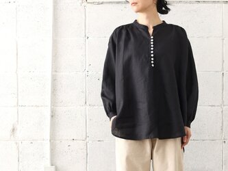 リネン ループボタン ロング丈シャツブラウス （ブラック）TP29の画像