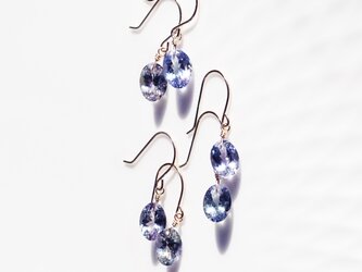 K10バイカラータンザナイト/ゾイサイトのオーバルファセットカットピアス　～Eliseの画像