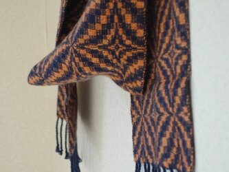 手織りカシミアマフラー・・橙×紺の画像