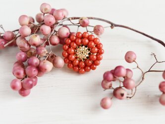 【数量限定・ブローチ】天然色 本赤珊瑚 アンティークレトロなお花・母の日や還暦祝いにも人気！の画像
