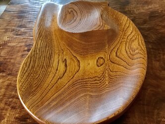 ぽっちゃり猫皿　36×24cm　セン　拭き漆の画像
