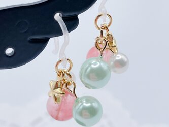 チェリークォーツとパールのピアス/イヤリング/チャーム｜恋愛運　x-004の画像