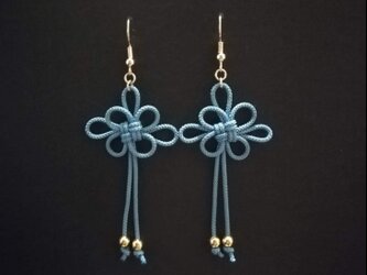 【和風】吉祥結びのピアス（はなだ）【チャイナ】【中華風】の画像