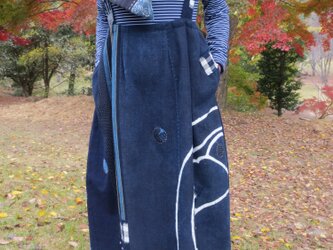 古布リメイク　肩紐付きコクーンスカート　襤褸　刺し子　大人可愛い　時々堂　ゆったりサイズの画像
