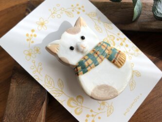 マフラーとにゃんこ雪だるまのブローチ　/ クリスマス / プレゼント //の画像