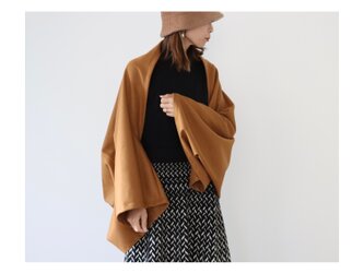 【数量限定】秋冬2wayイタリア製カシミヤ混ウールストール／ストールにもアウターにもブランケットにも使い方色々／キャメルの画像