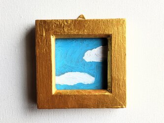 小さな絵画「青空」原画・油彩・壁掛け/独立スタンド付きの画像