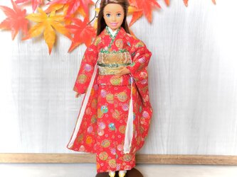 「ころころ手鞠…赤」25～26cmドール振り袖着物の画像