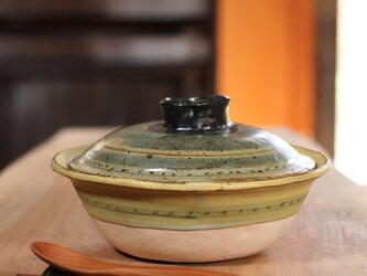 （ 黄色染め付け一人用土鍋）do77の画像