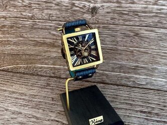 チェンジワールド スクエア　Lサイズ　ブルー 手作り腕時計の画像