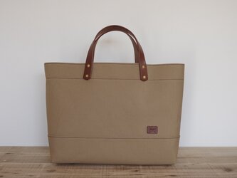 レザーハンドル (ショートハンドル)帆布トートバッグ A4横長 マッシュルームの画像