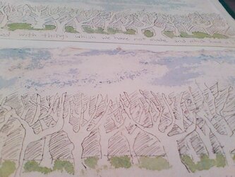 景色　水彩、インク、和紙の画像