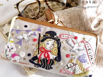 刺繍がま口ポーチ★メガネケース『サーカス団』の画像