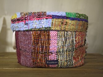 【カラフル】さをり織りのバスケット　小物入れの画像