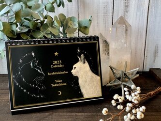 2023年卓上カレンダー　星月猫★徳島洋子作品絵画　オリジナル作品　猫カレンダーの画像