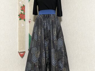 大島紬のリブフレアースカート　冬さぶの画像