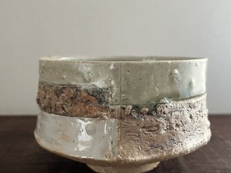 泥彩&灰釉&灰志野紋白土「纏」茶碗　(四寸　12㎝　深鉢)No.4の画像