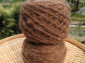手紡ぎ毛糸　コリデール　茶　100gの画像