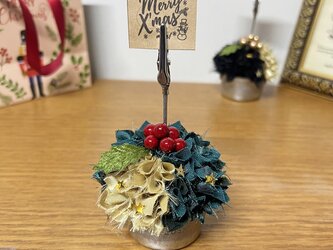 X'mas 布リースミニカップメモスタンド (グリーン&ゴールド)の画像