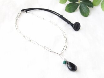 Oval Chain Pendant（モリオン×マラカイト）の画像