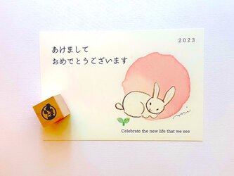 ＜10枚セットおまけ付き＞年賀状におすすめポストカード「子うさぎと新しい芽」の画像