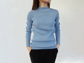 【ジャパンメイド】ボトルネックリブニットプルオーバー〈杢ブルー〉の画像