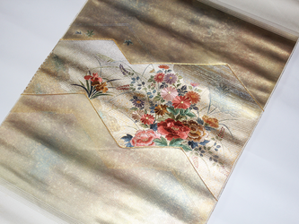 正絹なごや帯　金彩刺繍　花柄の画像