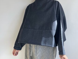 【1点もの】丁字の2wayボレロ-プルオーバー -シルクウールの着物地 紺 細かい菱模様（ヴィンテージ） 2WB97の画像
