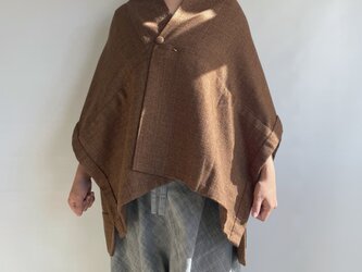 【1点もの】さんかく羽織 ブローチ付き 総手縫い -ウール丹前地 茶色（ヴィンテージ） TRH260の画像