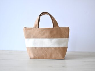 リバーシブルミニトートバッグ（キャメル×生成り）の画像